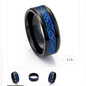 Men's Black and Blue Tungsten Carbide Celtic Pattern Ring